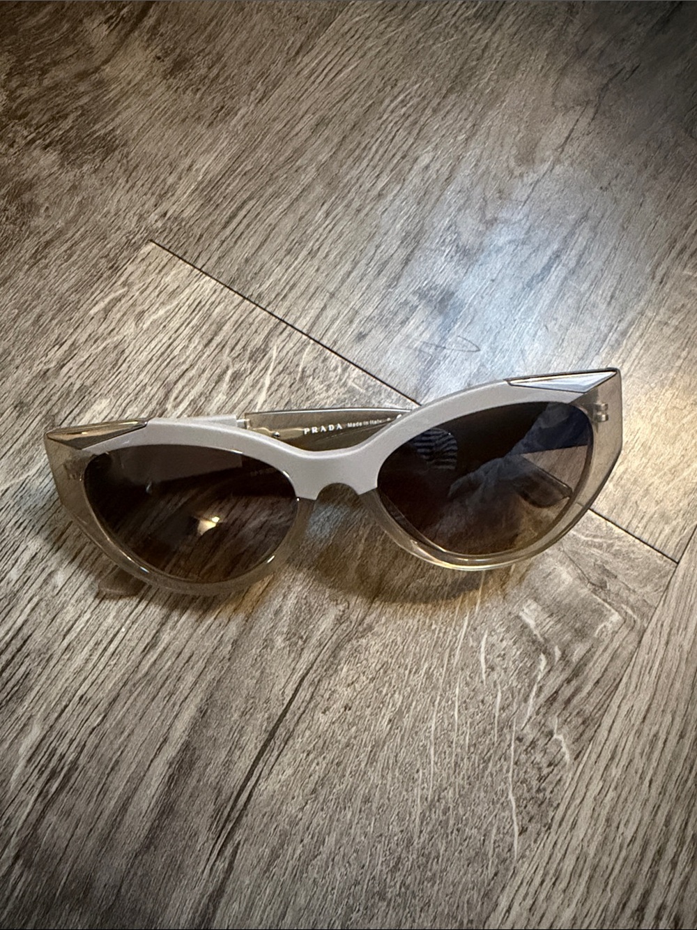 Prada Cat-Eye Sunglasses in Light Gray and Clear